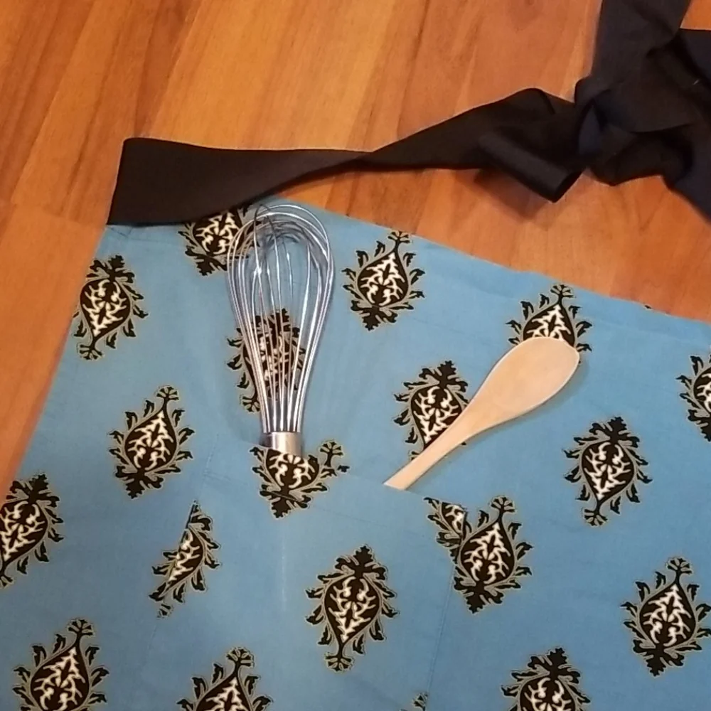 Hen House Linens Blue Black Cocktail Apron with Tie Bow & Pocket